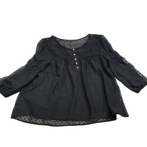 Peridot Womens Swiss Dot Lace Accent Blouse Large Black